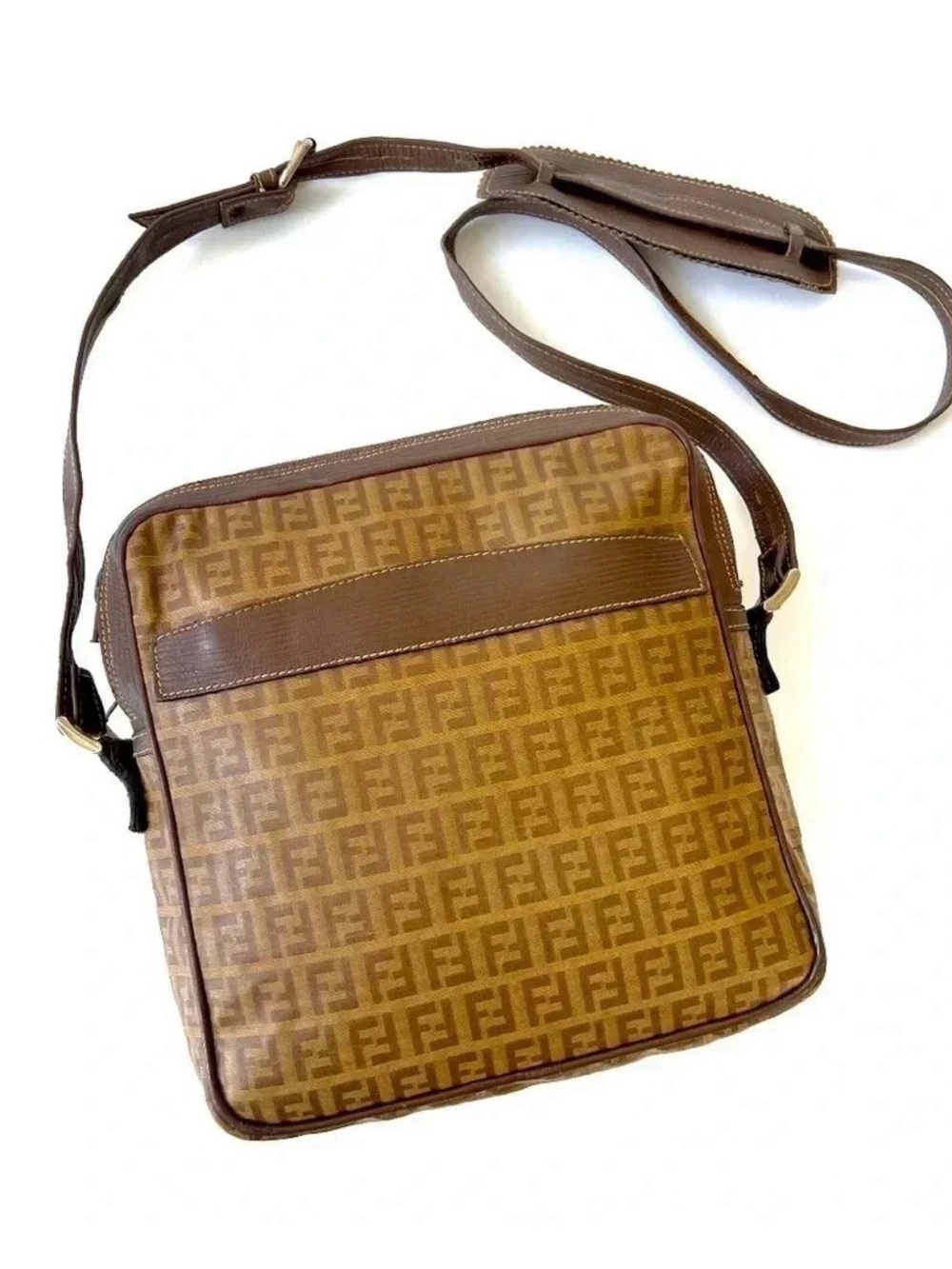 Vintage Fendi Zucchino Coated Canvas Crossbody Handbag